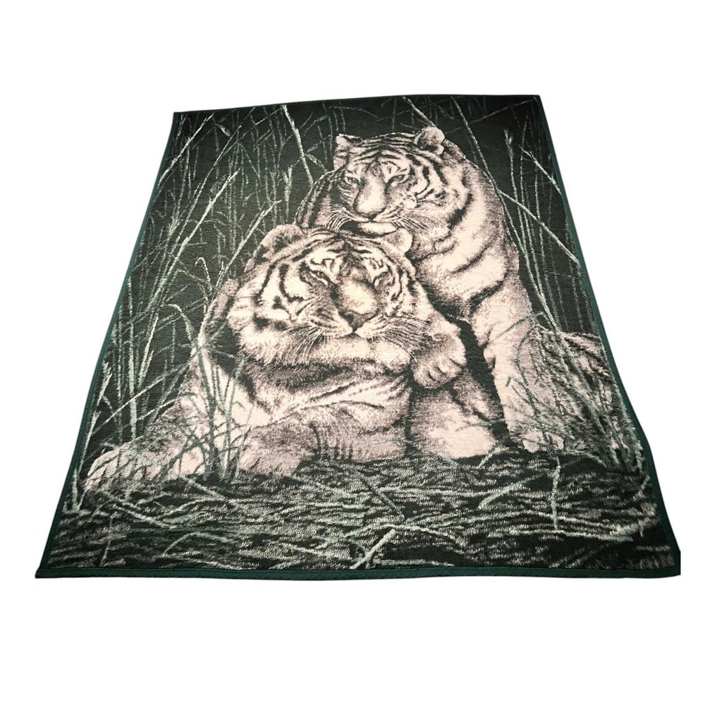 Vtg Tiger Tapestry Throw Blanket Biederlack USA Safari Wildlife Lodge Decor